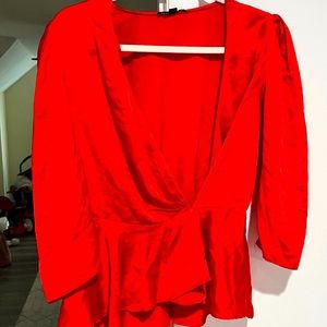 Red Blouse , Shiny Silky Material , Size Medium